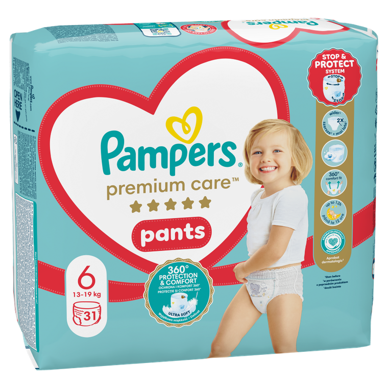 Pampers, Premium Care, pieluchomajtki, rozmiar 6, 13-19 kg, 31 szt.