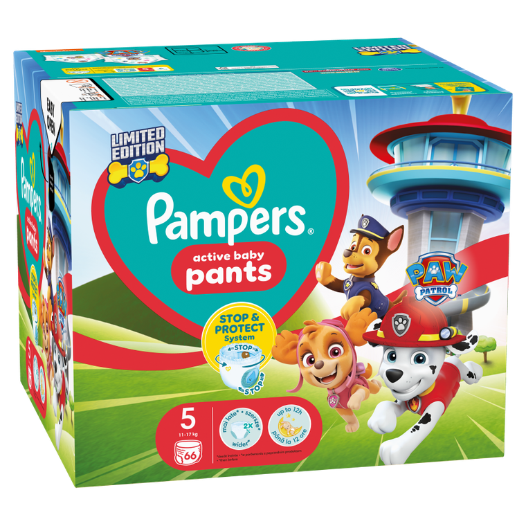 Pampers, Psi Patrol, Pants, pieluchomajtki, rozmiar 5, 12-17 kg, 66 szt.