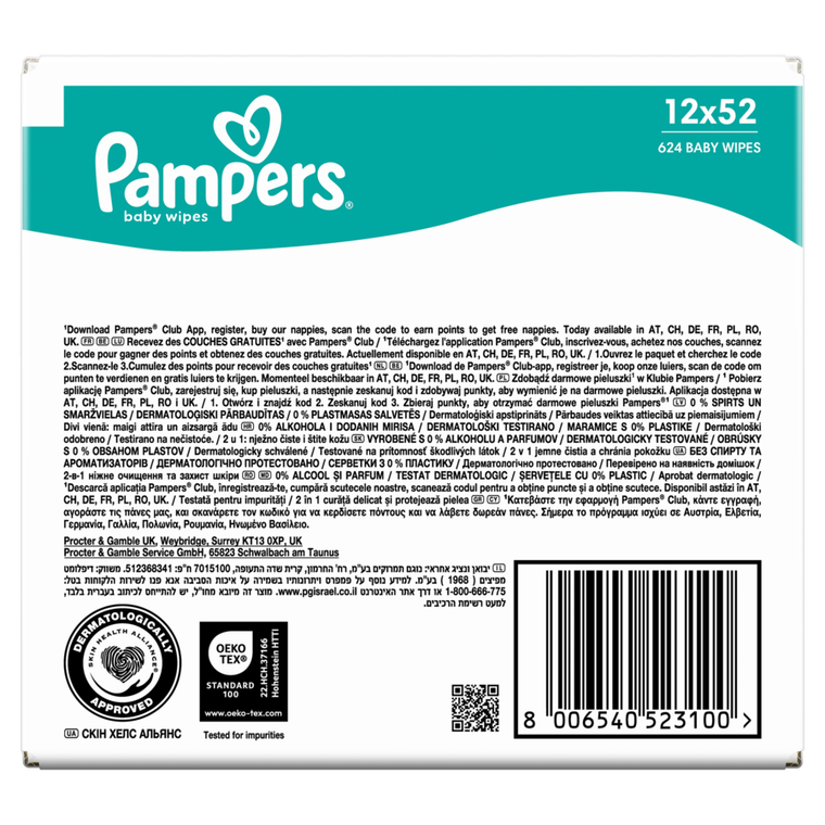 Pampers, Sensitive, chusteczki nawilżane dla dzieci, 12-52 szt.