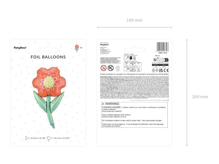 PartyDeco, balon foliowy, kwiatek, 53-96 cm