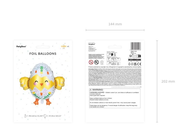 PartyDeco, balon foliowy, pisklę, 78,5-64,5 cm