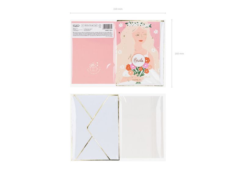PartyDeco, kartka z pinem Bride, 10.5-15 cm, 1 szt.
