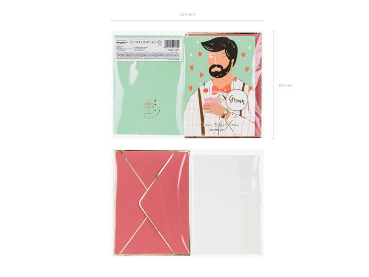 PartyDeco, kartka z pinem Groom, 10.5-15 cm, 1 szt.