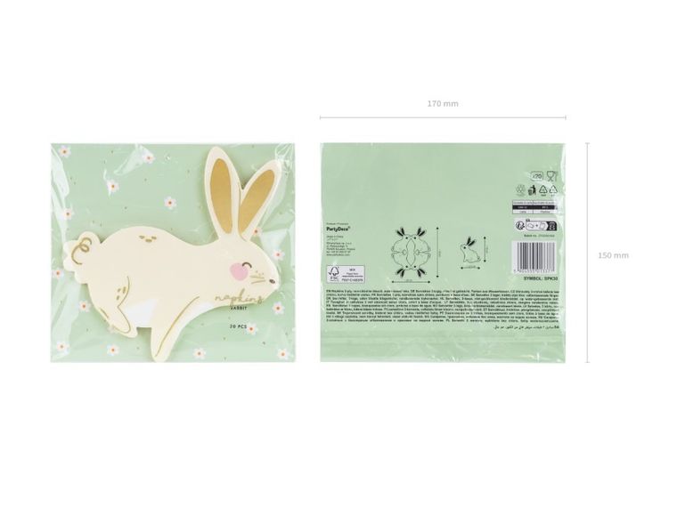PartyDeco, serwetki, zając, 12,5-16 cm, 20 szt.