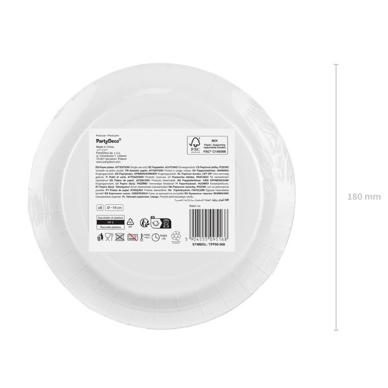 PartyDeco, talerzyki papierowe, ciemny różowy, 18 cm, 6 szt.