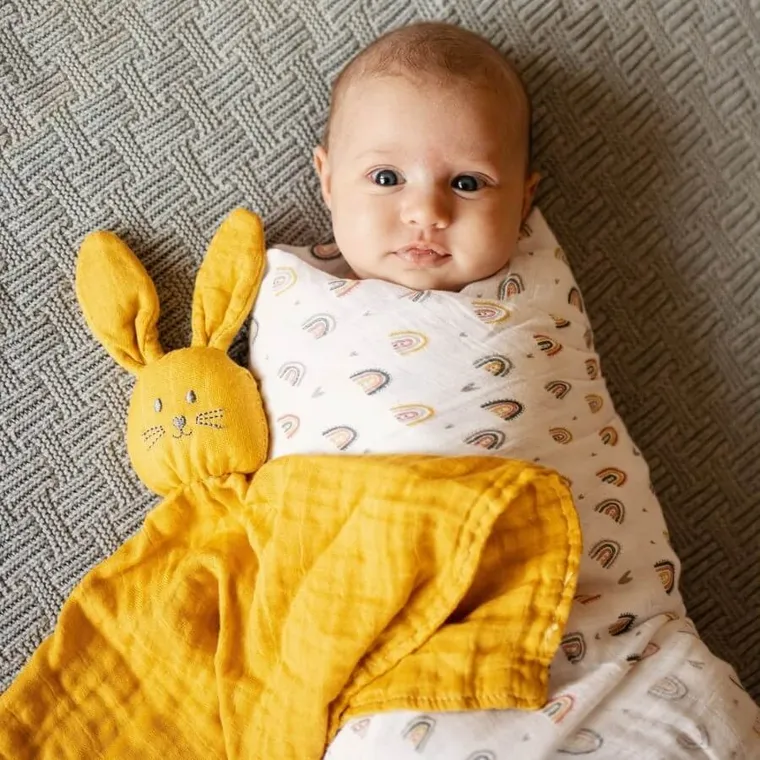 Petite&Mars, Misty, otulacz z muślinu bambusowego, Rose Rainbow, 120-120 cm, 2 szt.