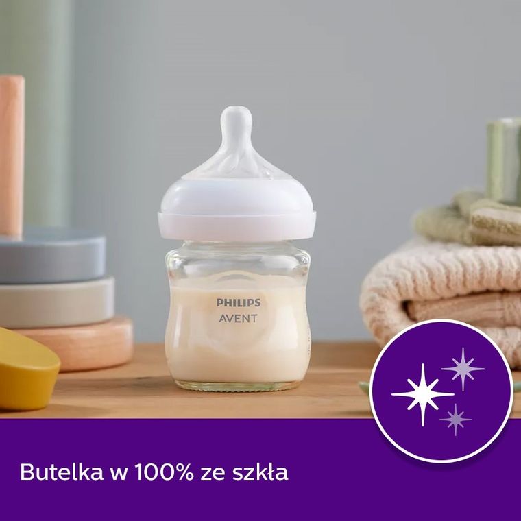 Philips Avent, Responsywne Butelki Natural, szklana butelka, 120 ml