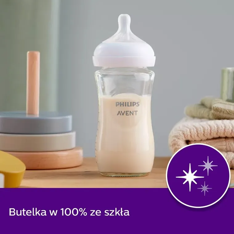 Philips Avent, Responsywne Butelki Natural, szklana butelka, 240 ml