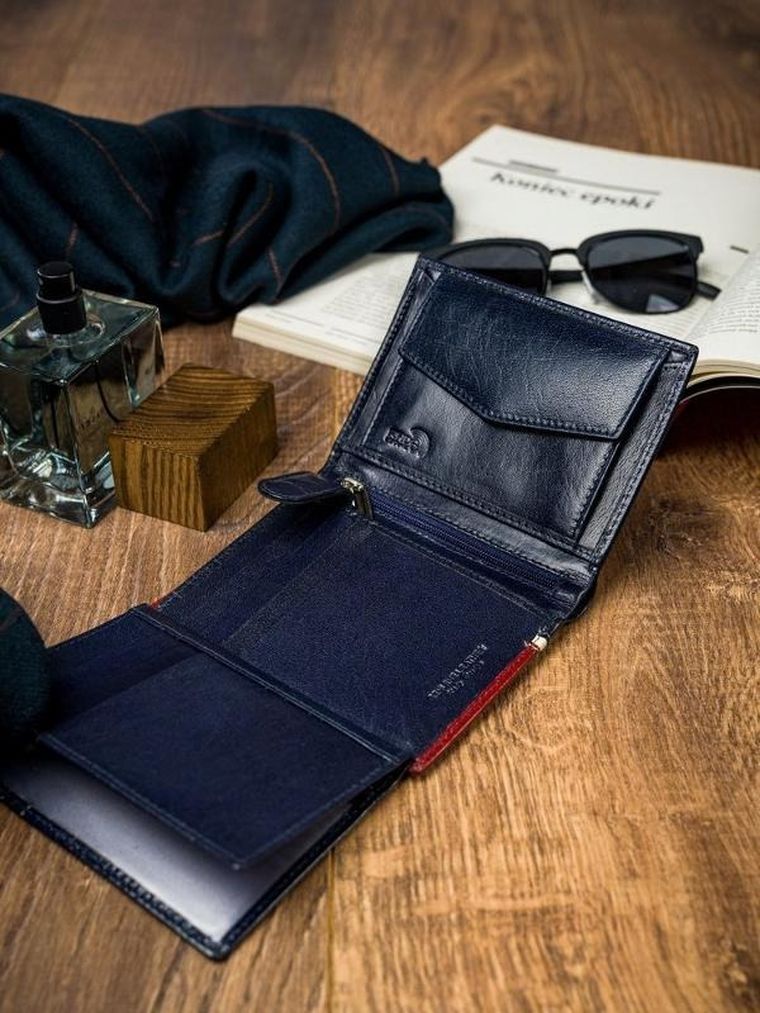 Pionowy portfel męski, dwukolorowy, skóra naturalna HQ, Rovicky