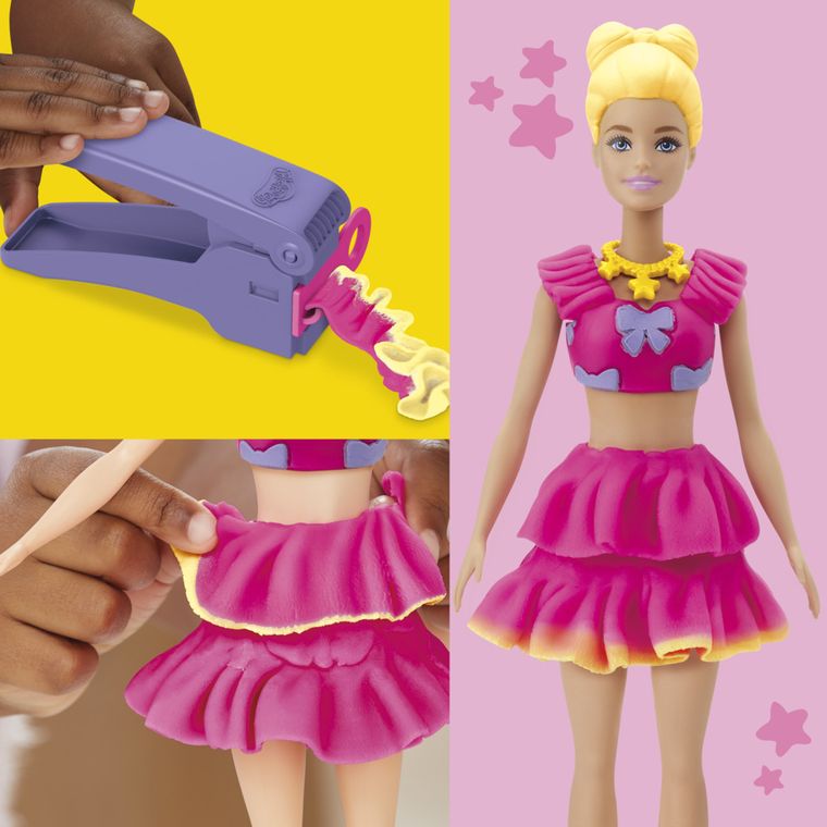 Play-Doh, Barbie Projektantka, Falbanki i kokardki, zestaw kreatywny z lalką