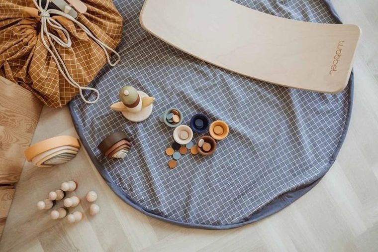 Play&Go, worek na zabawki i mata do zabawy, Organic Grid Blue, 140 cm