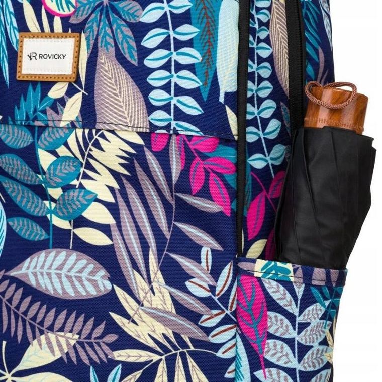 Plecak miejski, niebieski, roślinny wzór, Rovicky