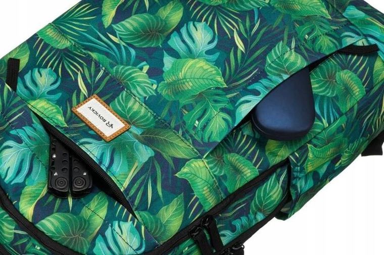 Plecak miejski, zielony, roślinny wzór, Rovicky