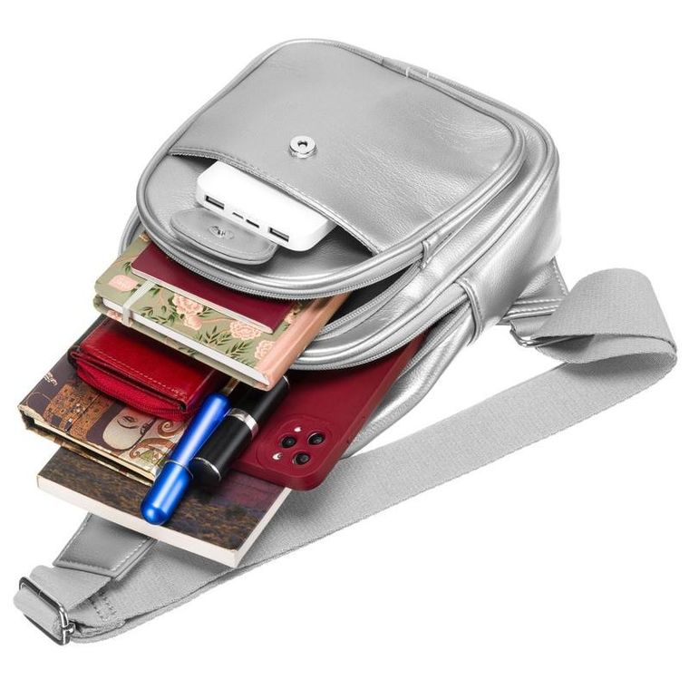 Plecak na jedno ramię, saszetka, srebrny, Peterson