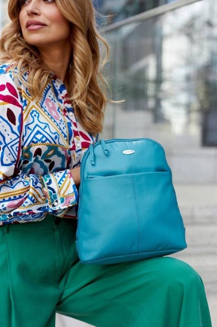 Plecak, turkusowy, skórzany, Rovicky