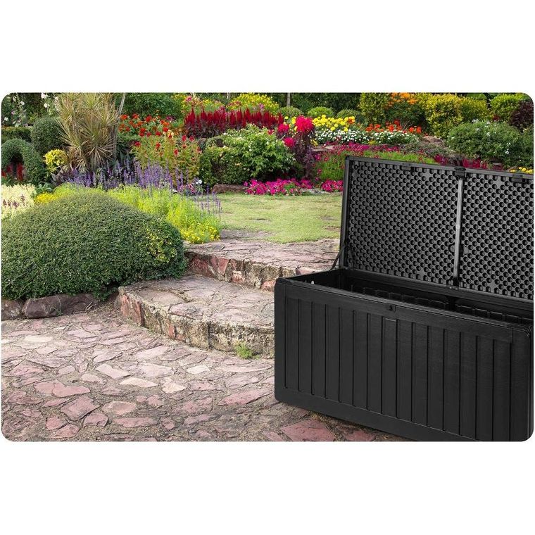 Plonos, skrzynia ogrodowa, czarna, 270l, 109-51-55 cm