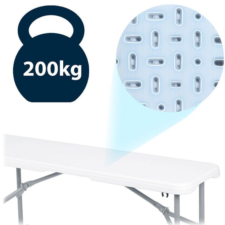 Plonos, zestaw cateringowy ogrodowy składany stół + 2 ławki, biały, 180 cm