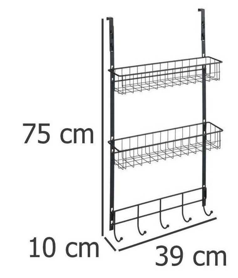 Półka kuchenna na drzwi, z wieszakami, czarna