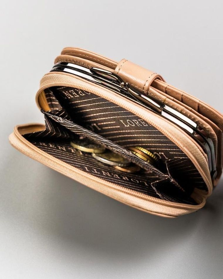 Portfel, beżowy, skórzany, Lorenti