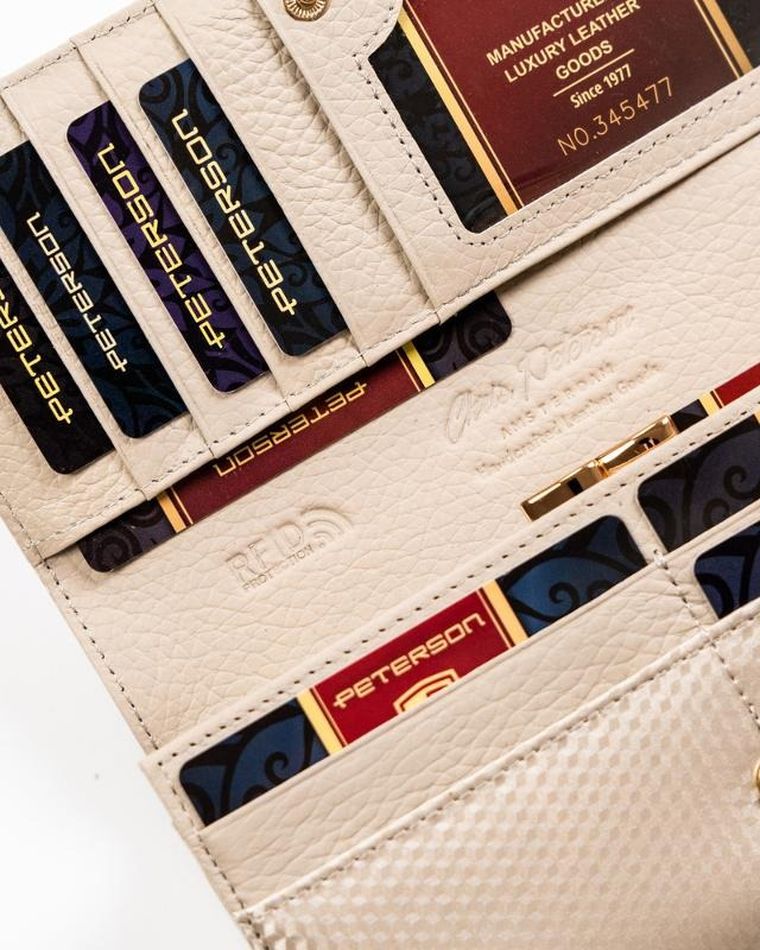 Portfel, beżowy, skórzany, Peterson