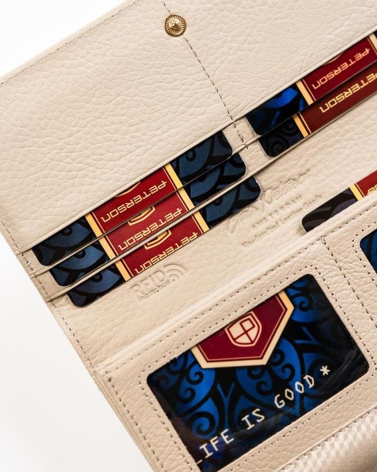 Portfel, beżowy, skórzany, Peterson