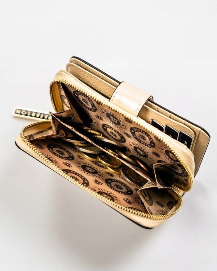 Portfel, beżowy, skórzany, Peterson