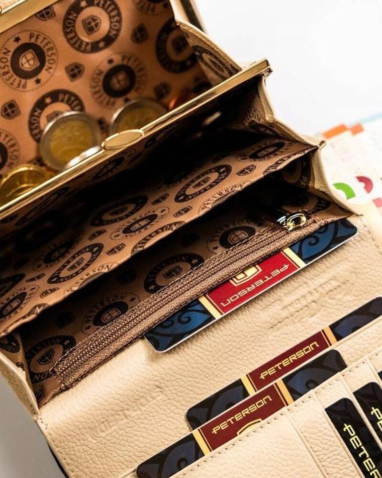 Portfel, beżowy, skórzany, Peterson