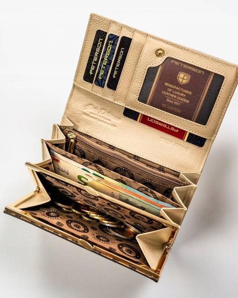 Portfel, beżowy, skórzany, Peterson