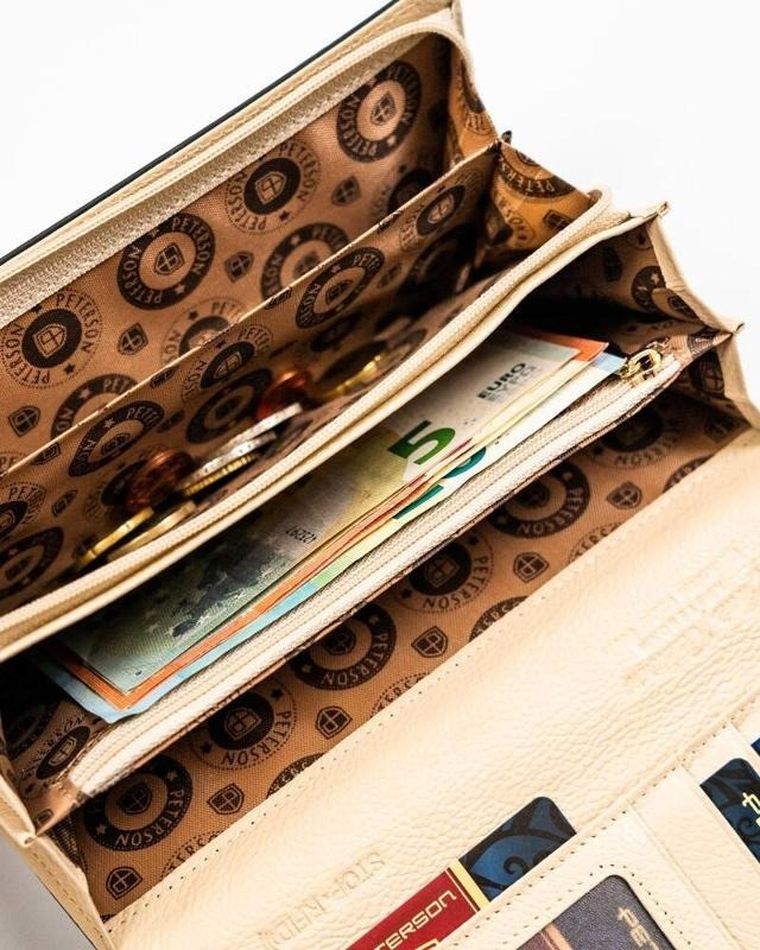 Portfel, beżowy, skórzany, Peterson