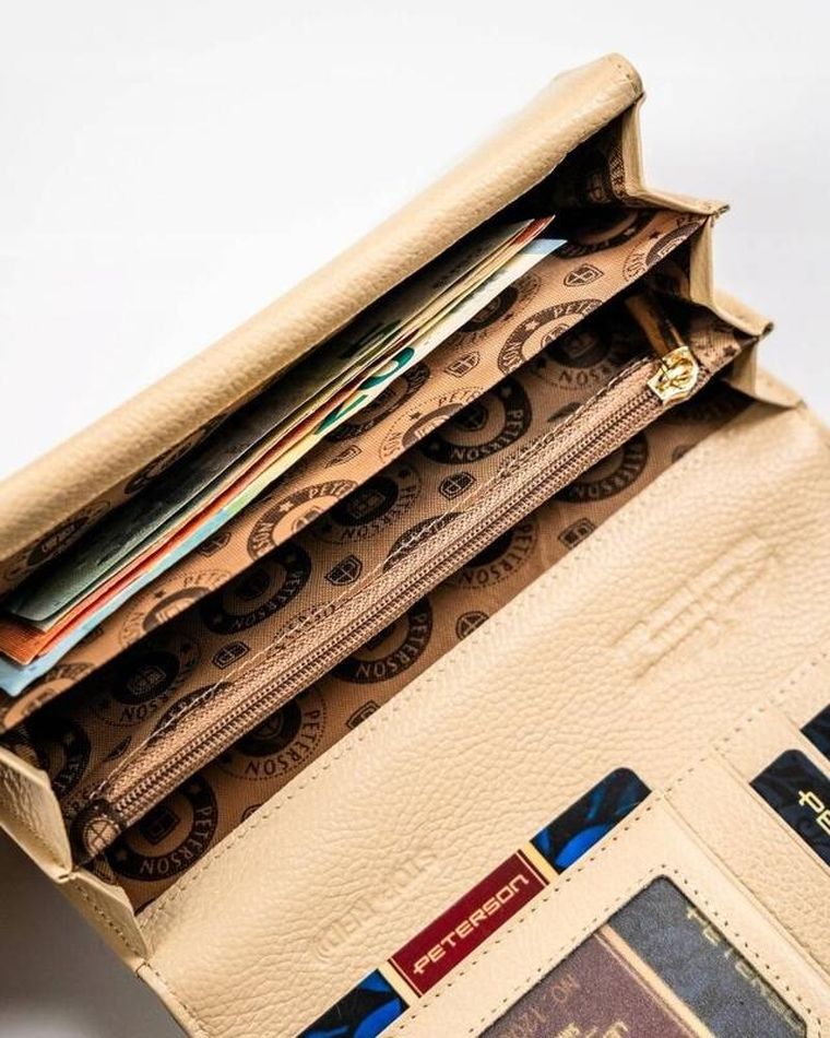 Portfel, beżowy, skórzany, RFID, Peterson
