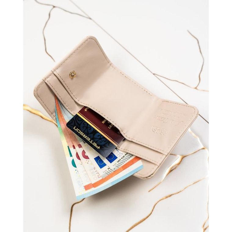 Portfel, beżowy, skórzany, RFID, Peterson