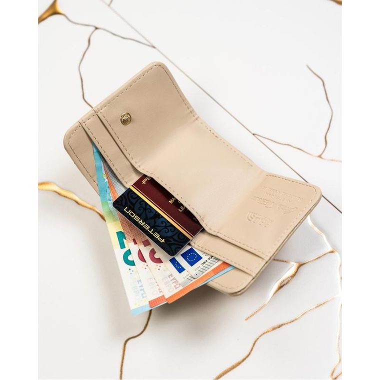 Portfel, beżowy, skórzany, RFID, Peterson