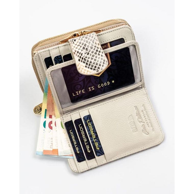 Portfel, beżowy, skórzany, RFID, Peterson