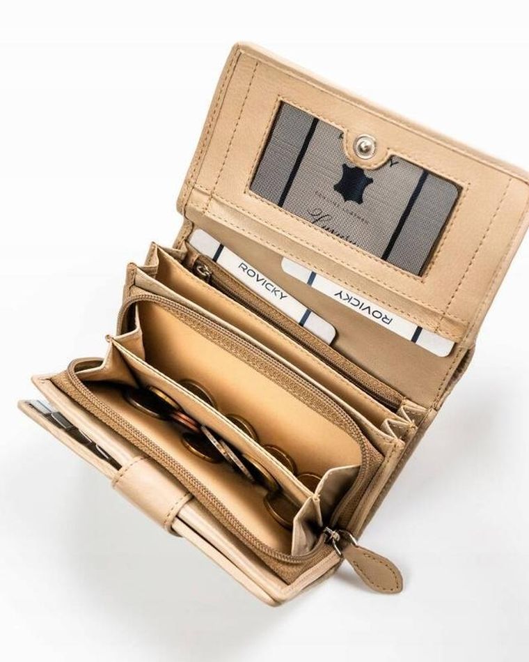 Portfel, beżowy, skórzany, RFID, Rovicky