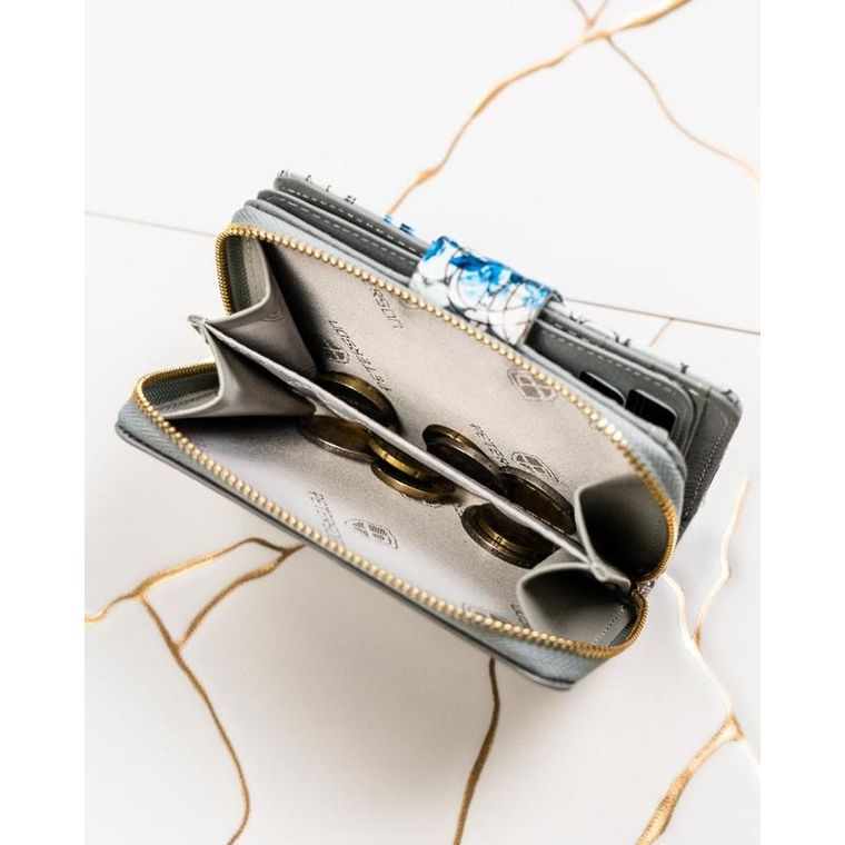 Portfel, biało-niebieski, skórzany, RFID, Peterson