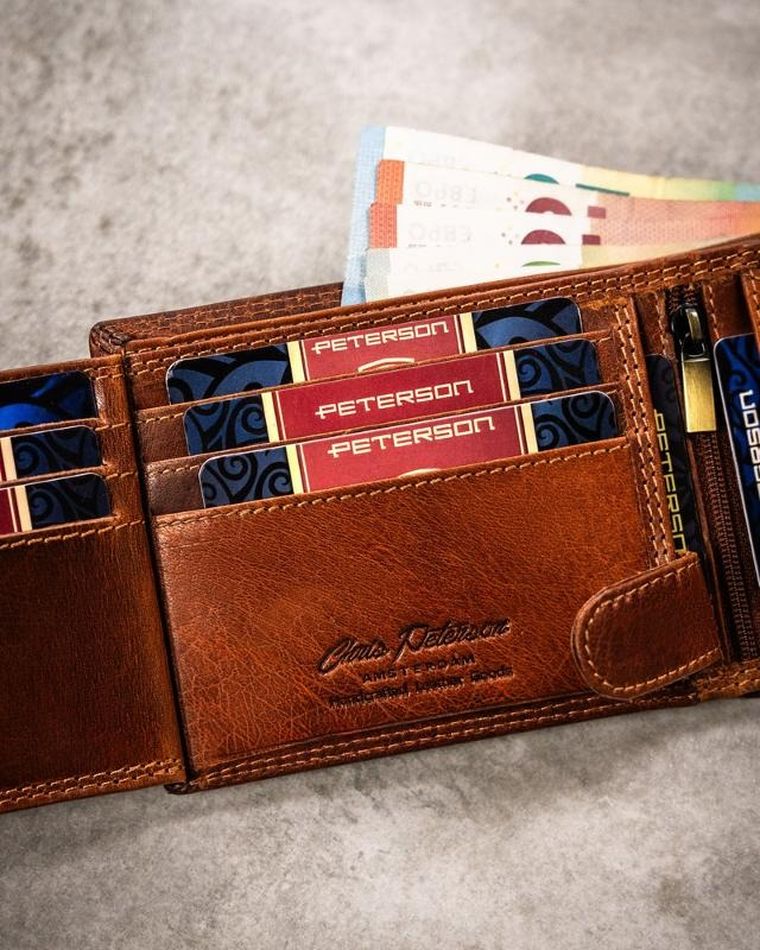 Portfel, brązowy, skórzany, byk, Peterson