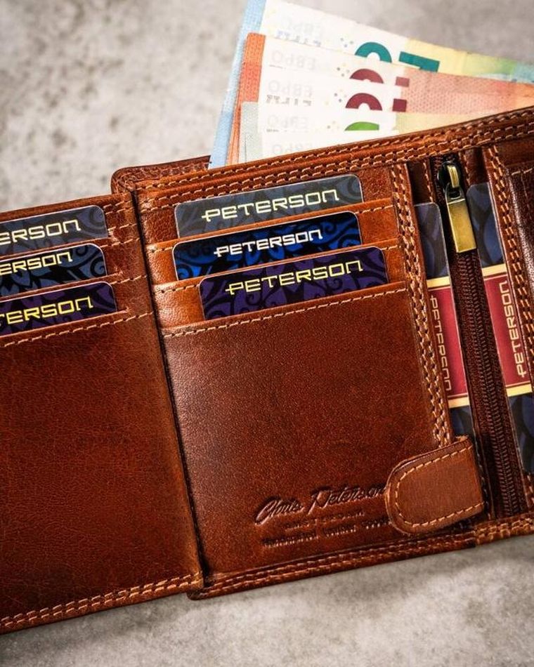 Portfel, brązowy, skórzany, lew, Peterson