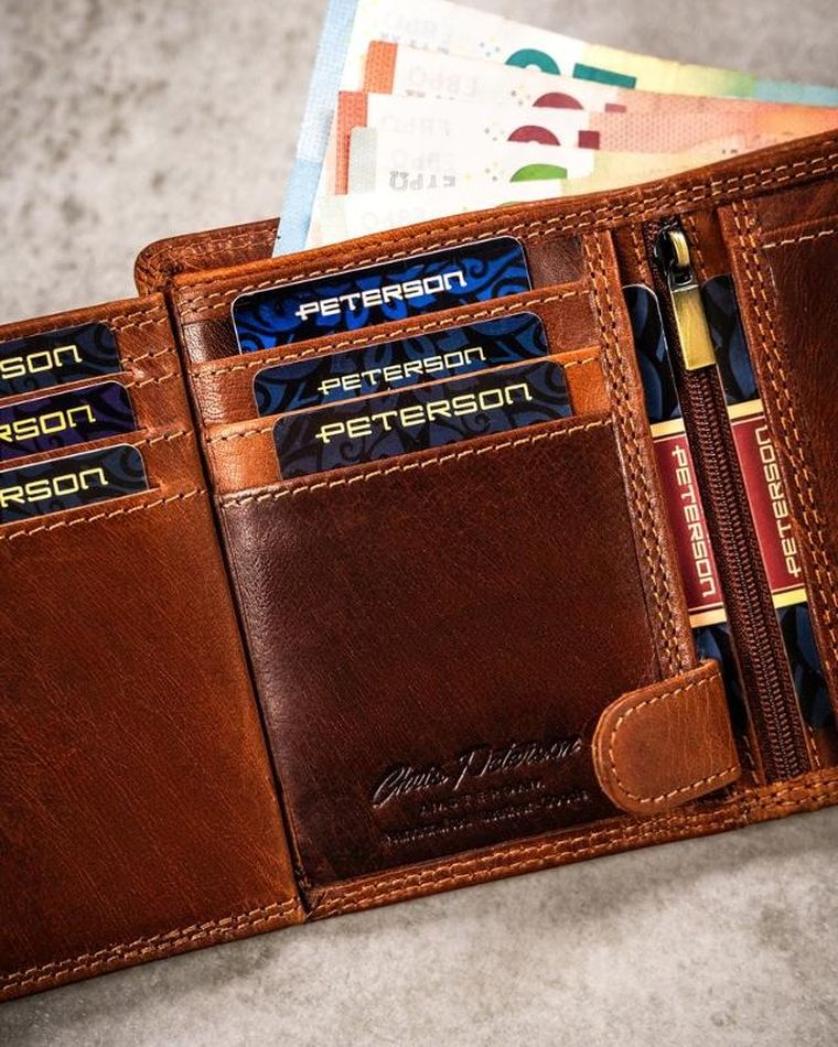 Portfel, brązowy, skórzany, panna, Peterson