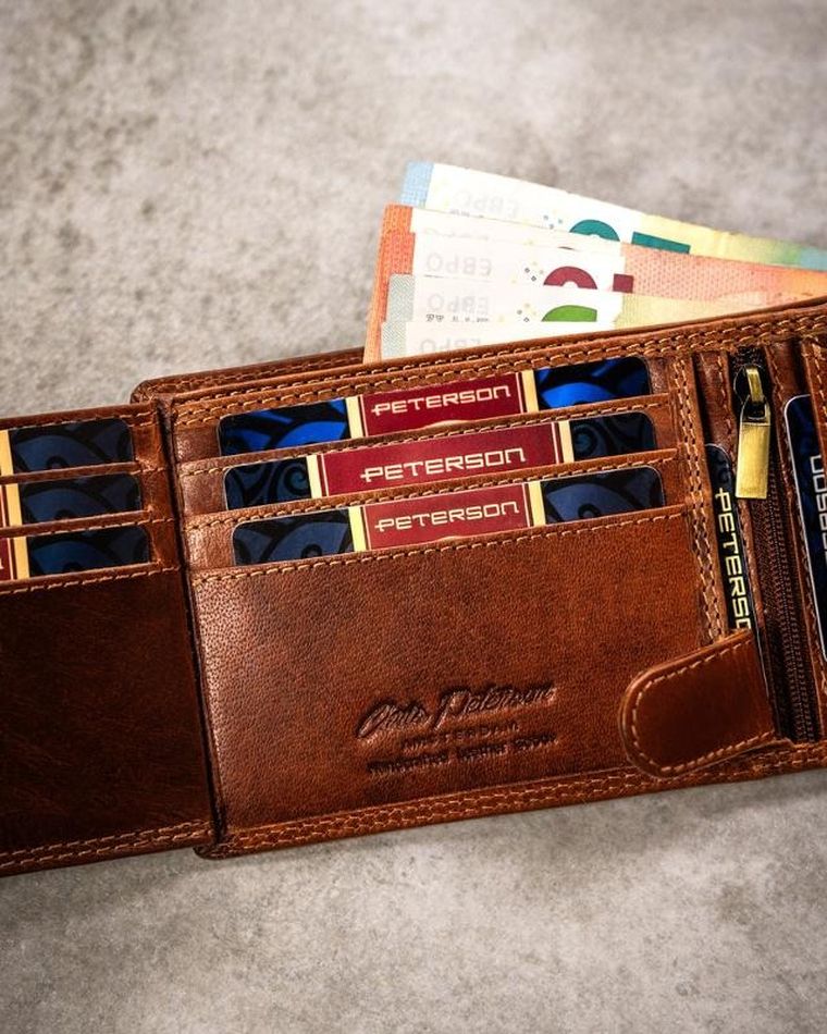 Portfel, brązowy, skórzany, panna, Peterson