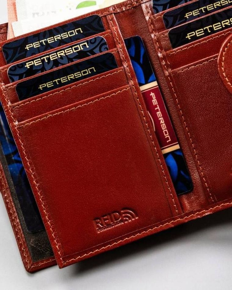 Portfel, brązowy, skórzany, Peterson