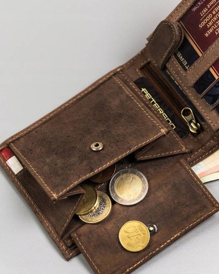 Portfel, brązowy, skórzany, Peterson