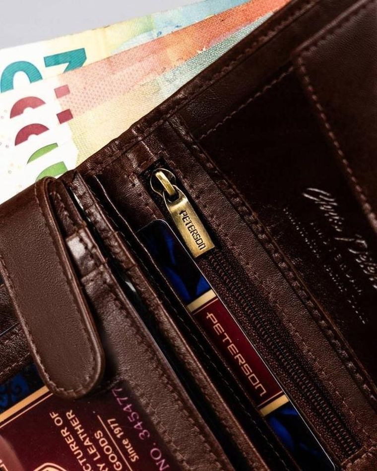 Portfel, brązowy, skórzany, Peterson