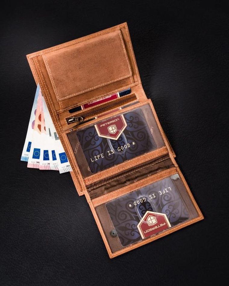 Portfel, brązowy, skórzany, Peterson