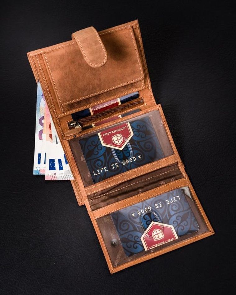 Portfel, brązowy, skórzany, Peterson