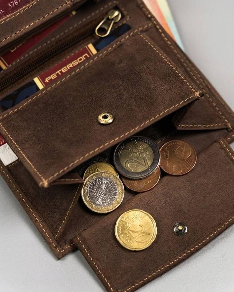 Portfel, brązowy, skórzany, Peterson