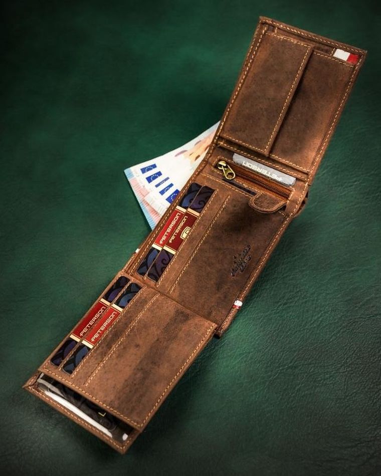 Portfel, brązowy, skórzany, Peterson