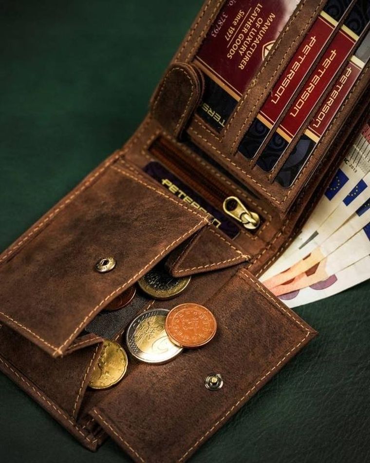 Portfel, brązowy, skórzany, Peterson