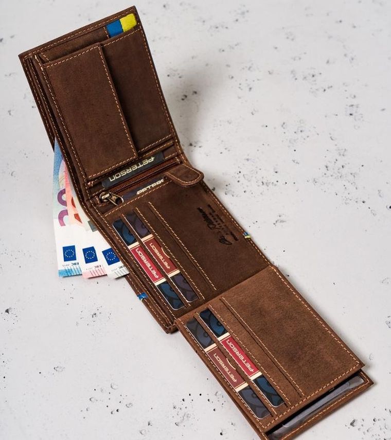 Portfel, brązowy, skórzany, Peterson