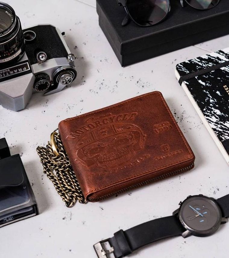 Portfel, brązowy, skórzany, Peterson