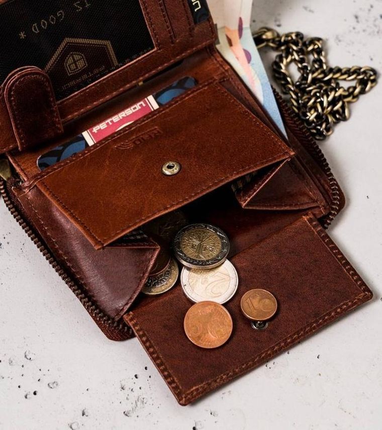 Portfel, brązowy, skórzany, Peterson